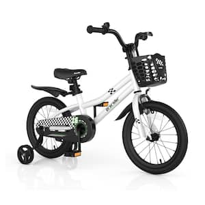 16 in. Kid's Bike with Removable Training Wheels and Basket for 4-Years to 7-Years Old White