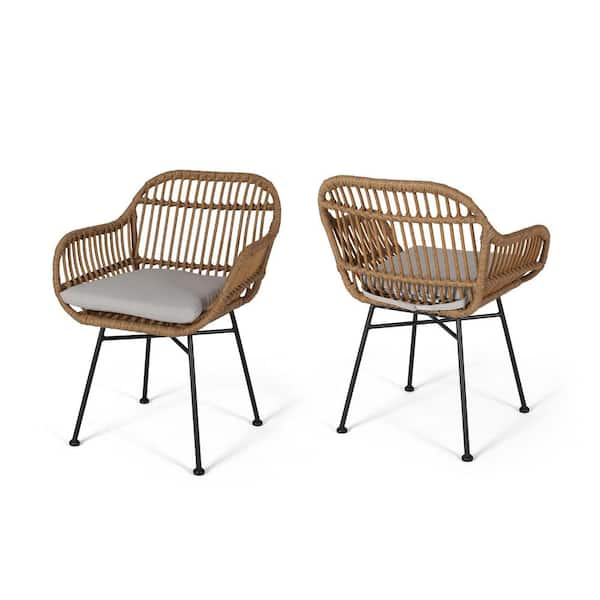 Noble House Orlando Light Brown Removable Cushions Plastic Outdoor Lounge Chair with Beige Cushions (2-Pack)
