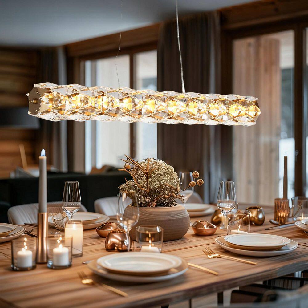 Viniculture Crystal Linear 1-Light Chandelier Plated Brass Dimmable Integrated LED Ceiling Chandelier for Kitchen Island price history on PriceWatchPro