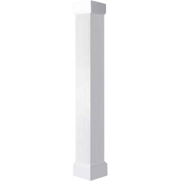 Ekena Millwork 5-5/8 in. x 5 ft. Premium Square Non-Tapered Smooth PVC Column Wrap Kit Mission Capital and Base
