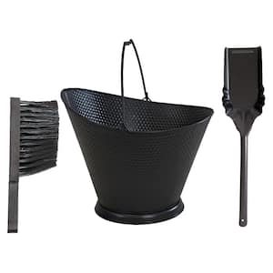 5-Gal. Iron Ash Bucket with Brush and Shovel - Black
