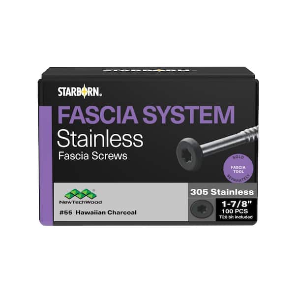 NewTechWood #9 x 1-7/8 in. Stainless Steel Star Drive Pan Head Composite Fascia Screw Hawaiian in Charcoal (100-Pack)