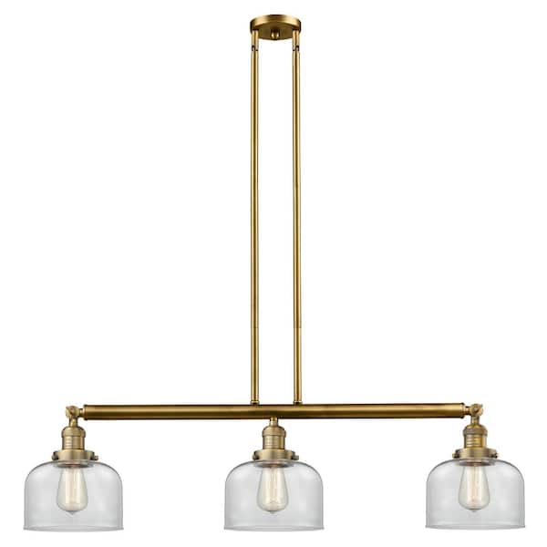 Innovations Bell 3 Light Brushed Brass Island Pendant Light with Clear ...