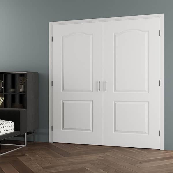 72 in. x 80 in. 2-Panel Universal Painted Solid Core Wood Double Prehung Interior French Door Assemble Jamb Ball Catch