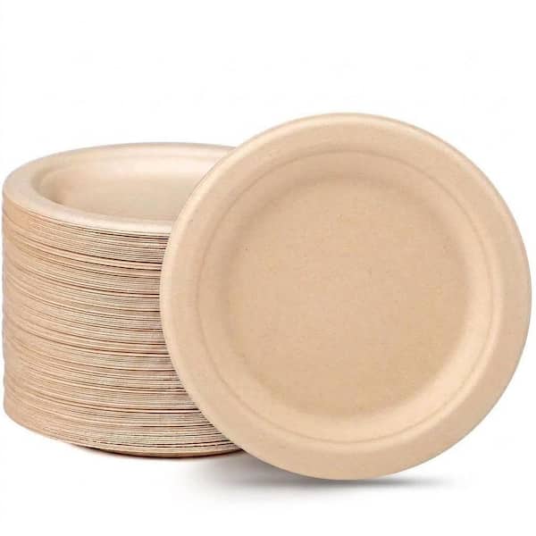 6 in. Compostable Disposable Paper Plates, 100 Pack, Dessert and Appetizer Plates, Sturdy Brown, Premium