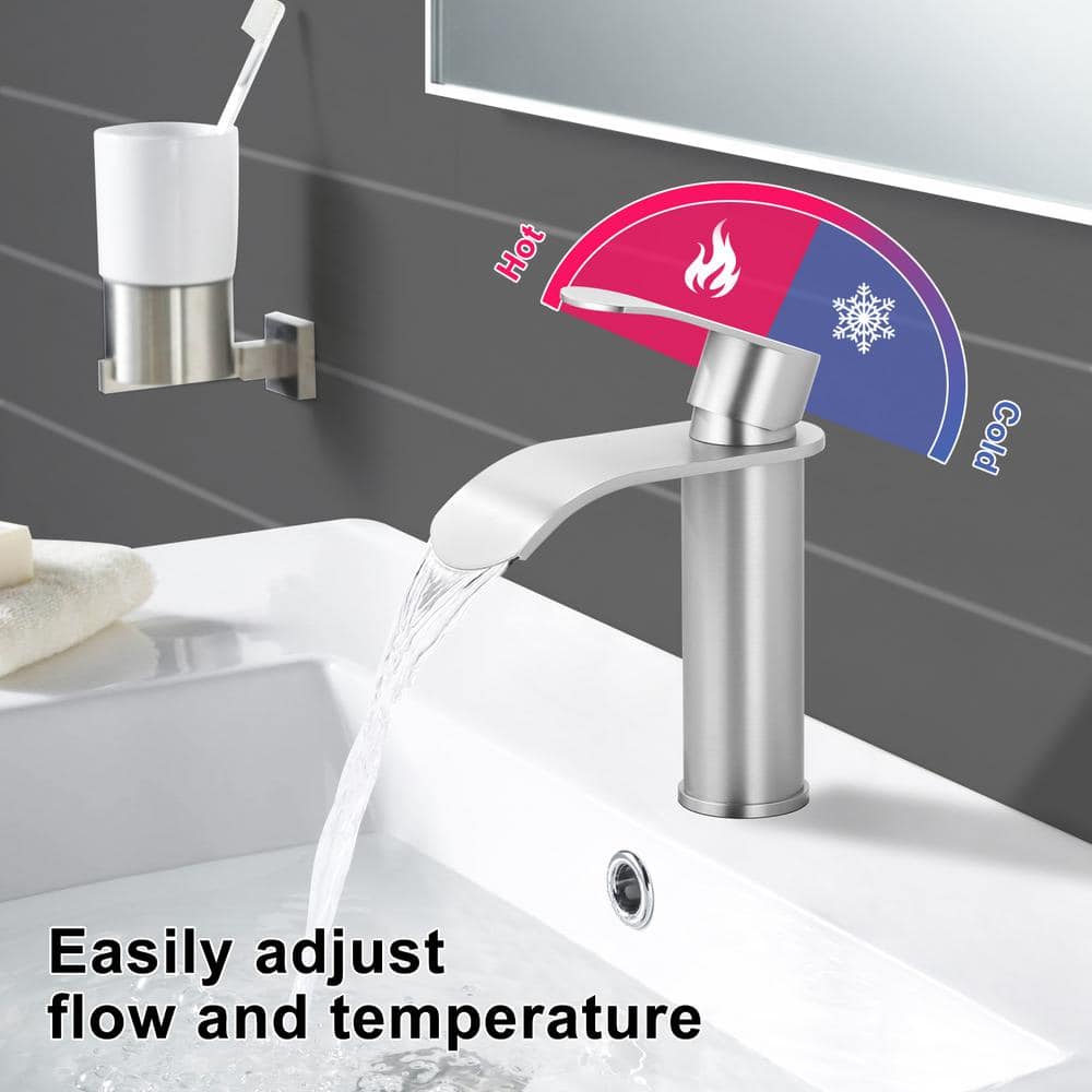 Brushed Nickel Single Handle High Arc Bathroom Faucet