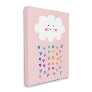 "Raining Rainbow Hearts with Happy Cloud" by Seven Trees Design Unframed Fantasy Canvas Wall Art Print 24 in. x 30 in.