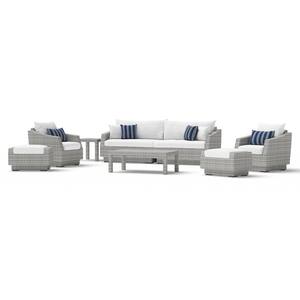 Cannes 8-Piece All-Weather Wicker Patio Sofa and Club Chair Conversation Set with Sunbrella Centered Ink Cushions