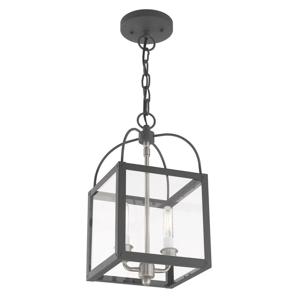 Scandinavian Gray Brass and Glass 2-Light Mini Pendant