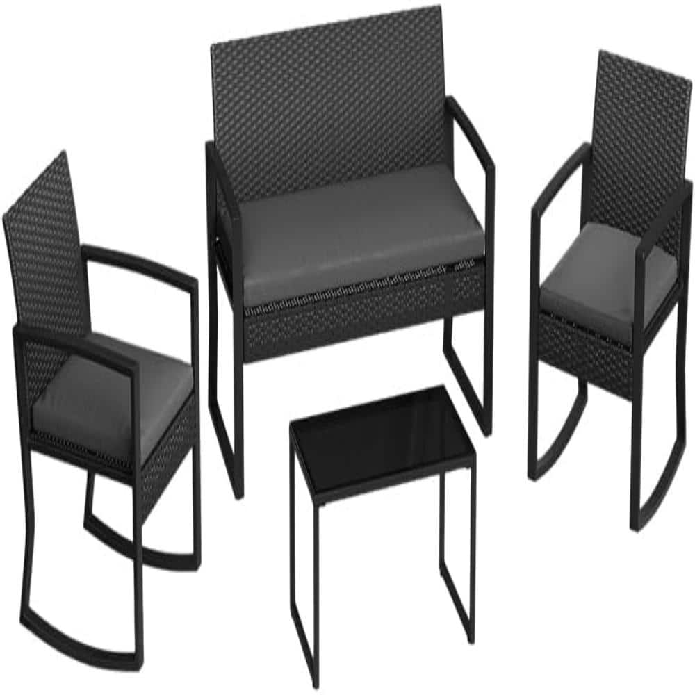 4-Piece Patio Wicker Rocking Chair Set - PE Rattan Outdoor Conversation Set with Coffee Table, Beige price history on PriceWatchPro