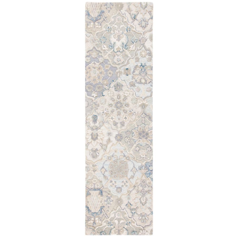 SAFAVIEH Glamour Gray/Blue 2 ft. x 6 ft. Floral Runner Rug GLM622F-26 ...