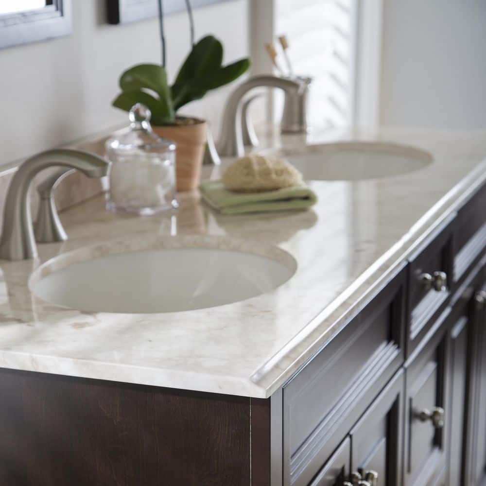 Home Decorators Collection 61 in. W x 22 in. D Cultured Marble White Rectangular Double Sink Vanity Top in Dune