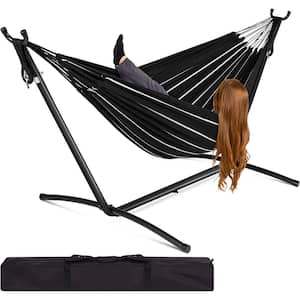 9 ft. 2-Person Double Hammock with Stand Set with Patio with Carrying Bag, Outdoor Brazilian-Style (Onyx）