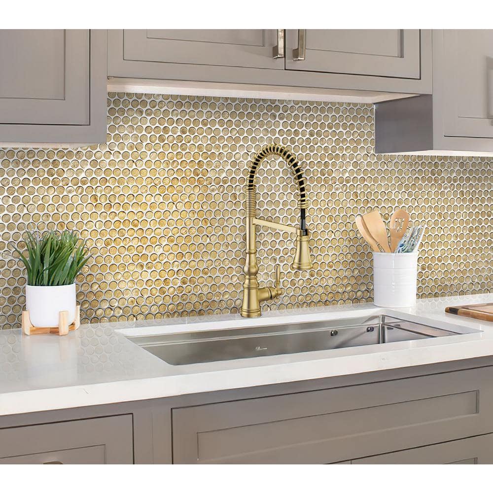 Gold Penny Round Glass Mosaic Tile for Walls and Backsplashes