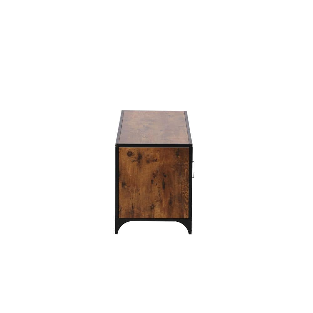 Black Steel and Wood 2-Door TV Cabinet with Mesh Panels