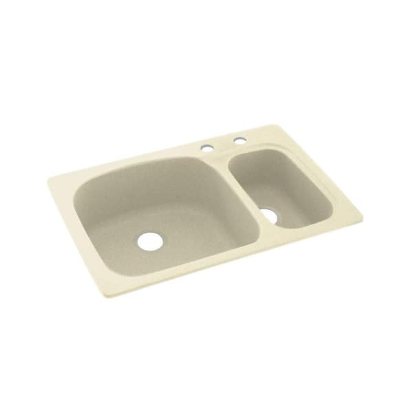 Swan Dual-Mount Solid Surface 33 in. x 22 in. 2-Hole 70/30 Double Bowl Kitchen Sink in Bone