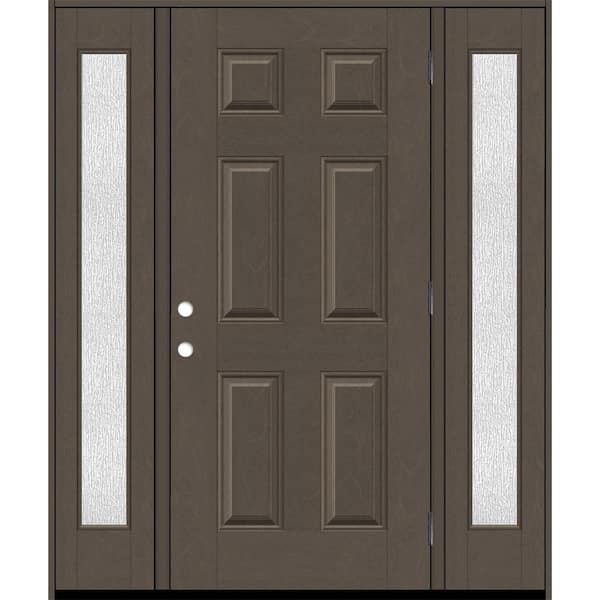 Steves & Sons Regency 68 in. x 80 in. 6-Panel LHOS Ashwood Stain Mahogany Fiberglass Prehung Front Door with Rain- 14 in. SLs 4-9/16