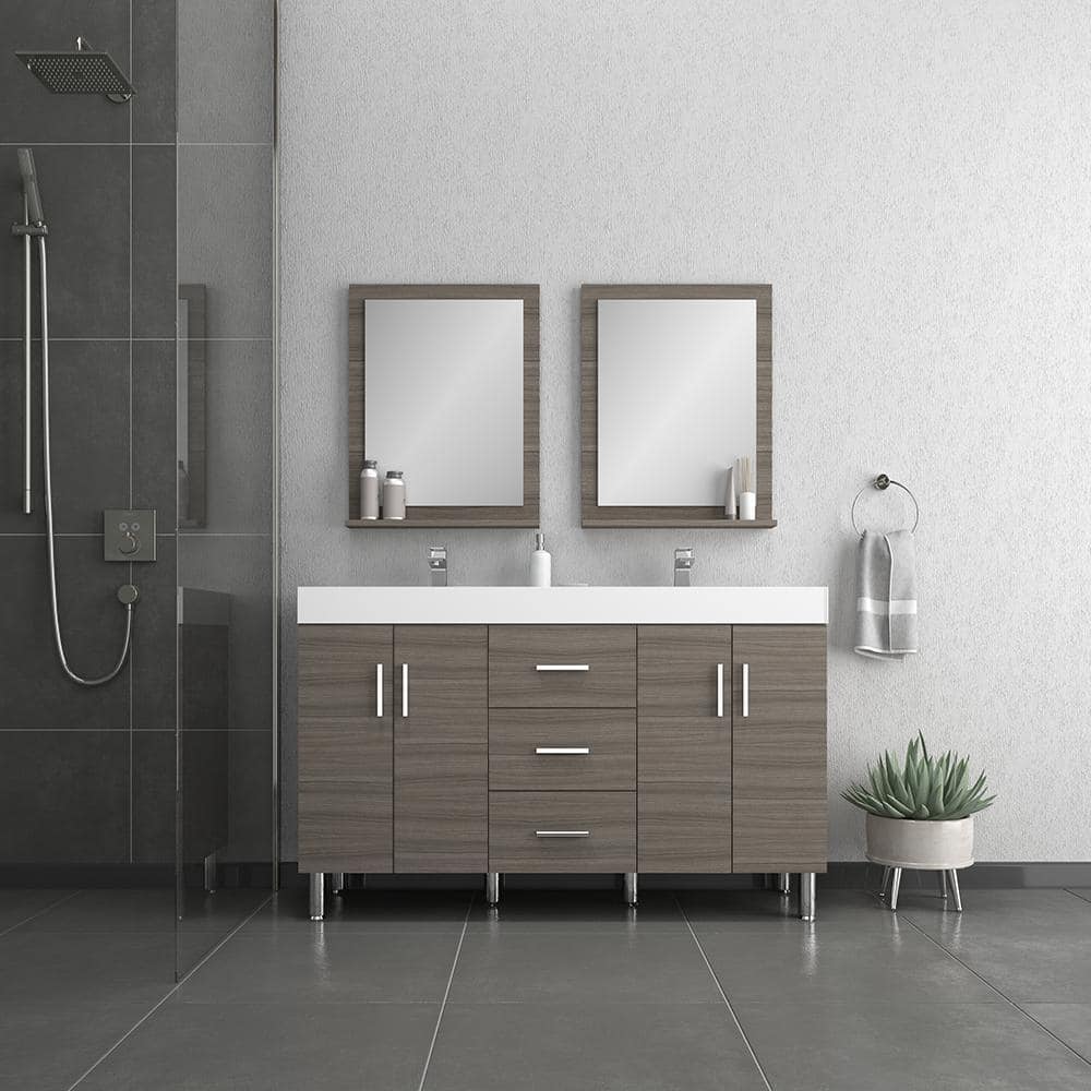 Ripley 60" Gray MDF Double Sink Freestanding Bathroom Vanity