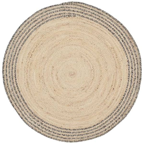 SAFAVIEH Cape Cod Ivory/Steel Gray Doormat 3 ft. x 3 ft. Round Border Area Rug