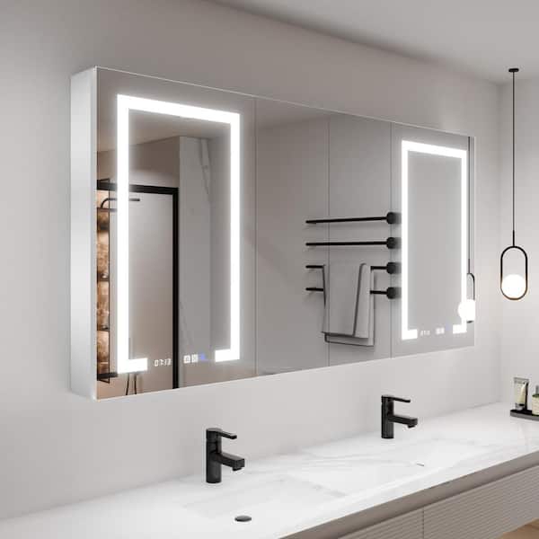 ExBrite Glow 64 in.W x 32 in.H Rectangular Aluminum Recessed/Surface Mount Dual Swing Medicine Cabinet with Mirror LED