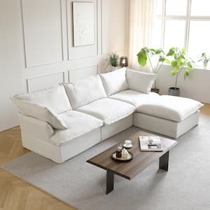 123 in. Flared Arm 4-Piece Linen Modular Sectional Sofa in White