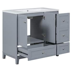 36 in. W x 18 in. D x 34 in. H Single Sink Freestanding Bath Vanity in Grey with White Resin Top