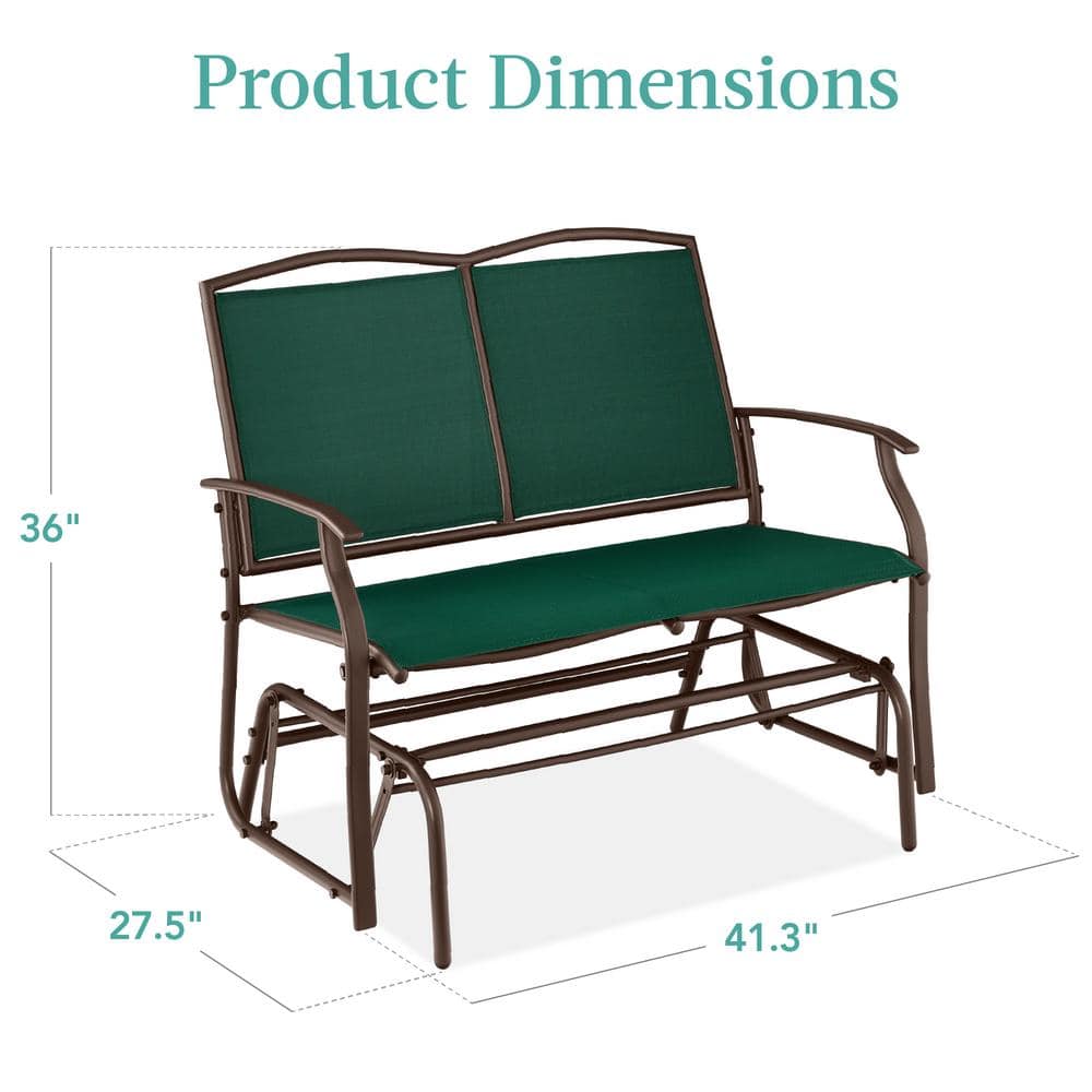 Forest Green and Brown Metal Outdoor Glider Loveseat