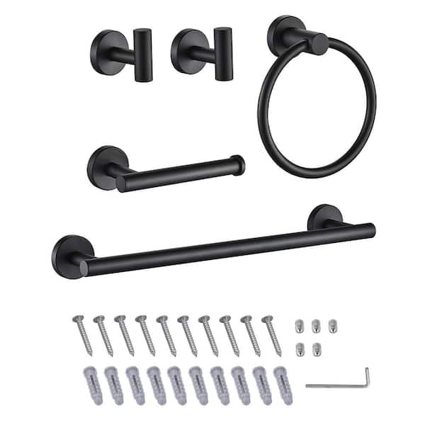 Bathroom Hardware Set 5-Pieces Towel Bar, Towel Ring, Robe Hook, Toilet Paper Holder Bathroom Wall Mounted Matte Black