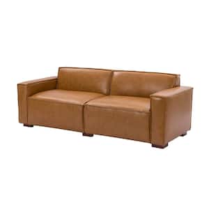 Inachus 78 in.W Square Arm Genuine Leather Modular Straight Sofa in Brown