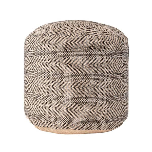 nuLOOM Exeter Chevron Braided Jute Filled Ottoman Natural Round Pouf