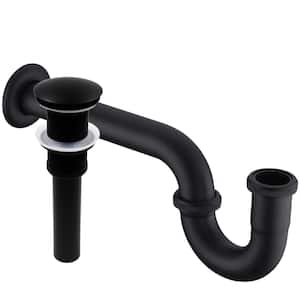 Decorative 1.25 in. Solid Brass U-Shaped P- Trap with Pop-Up Drain No Overflow in Matte Black