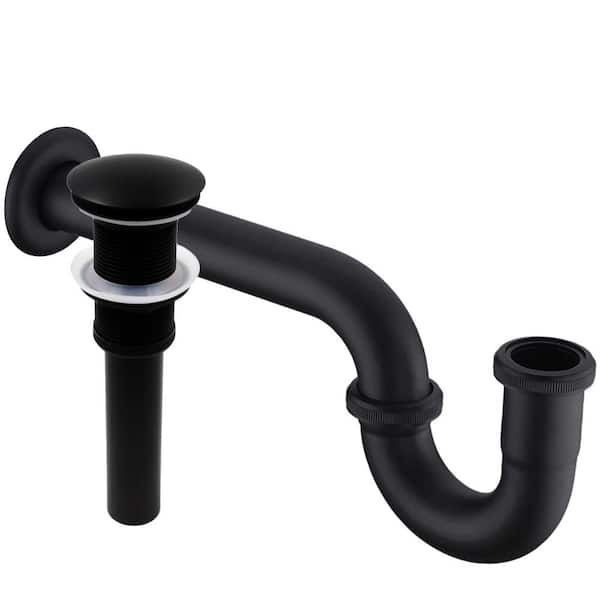 Novatto Decorative 1.25 in. Solid Brass U-Shaped P- Trap with Pop-Up Drain No Overflow in Matte Black