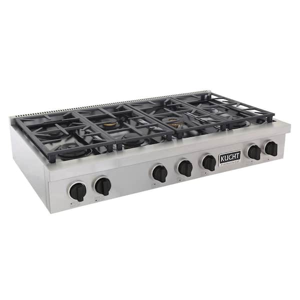 Professional 48 in. Natural Gas Range Top in Stainless Steel and Tuxedo Black Knobs with 7 Burners