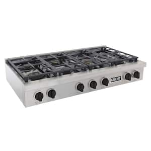 Professional 48 in. Liquid Propane Range Top in Stainless Steel and Tuxedo Black Knobs with 7 Burners