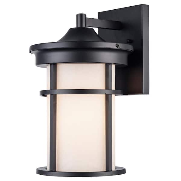 Bel Air Lighting Avalon II 14.5 in. 1-Light Black Outdoor Hardwired Wall Lantern Sconce with No Bulbs Included and Frosted Glass