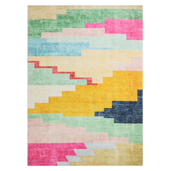 Nara Southwest Pop Pink/Multi 6 ft. x 9 ft. Indoor Machine Washable Area Rug