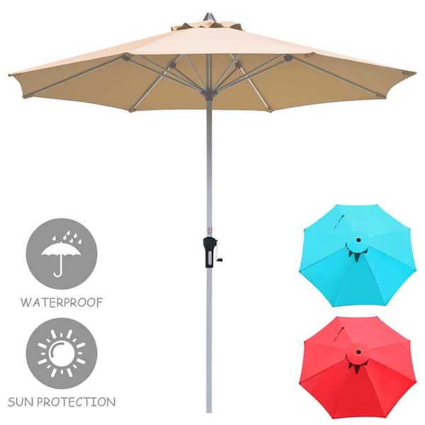 Costway 9 ft. Aluminum Market Push-Up Patio Umbrella in Beige