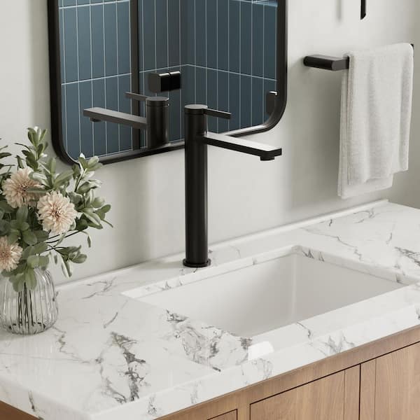 Tinian Single Handle Vessel Sink Faucet with Pop-up Drain Tall faucet in Matte Black