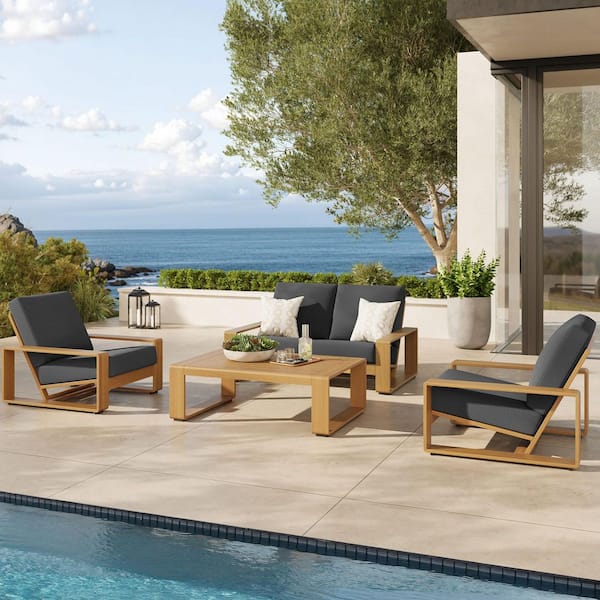 Lirienne Aluminum Faux Wood 4-Piece Backyard Furniture Set in Charcoal Natural