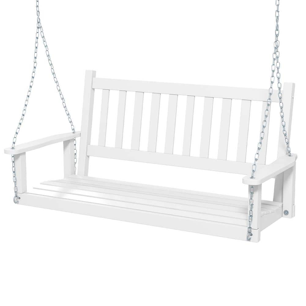 2-Person Wood Outdoor Porch Swing Heavy Duty Patio Hanging Bench Chair White -  Costway, HCST00570