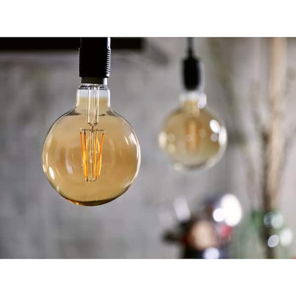 40-Watt Equivalent G25 Dimmable Indoor/Outdoor Glass Edison LED Globe Light Bulb Amber Warm White 2000K (1-Pack) 537589 - Home Depot