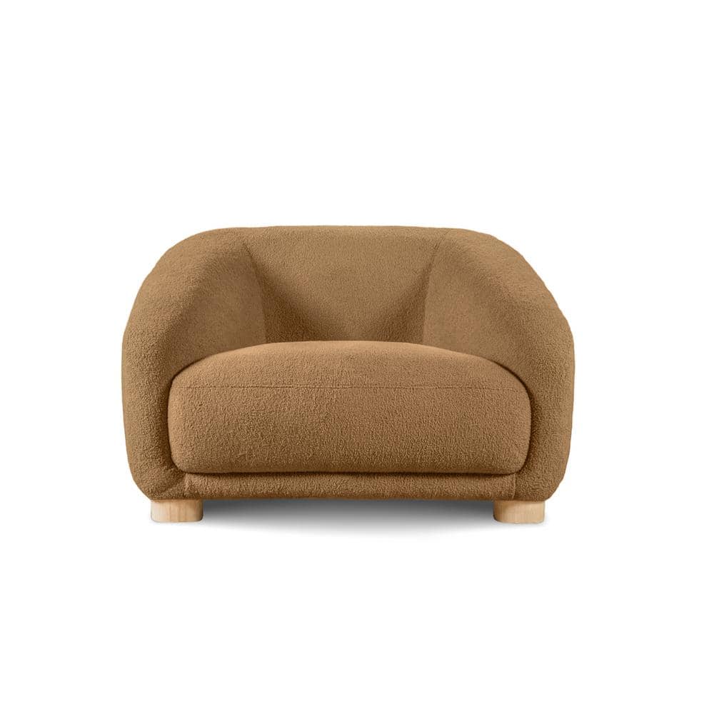 Waxley Brown Boucle Barrel Accent Chair with Wooden Legs