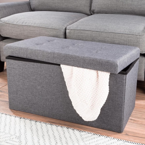 Lavish Home Dark Gray Large Folding Storage Bench Ottoman with Removable Bin