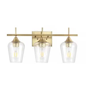 21 in. Gold 3-Light Vanity Light with Glass Shade