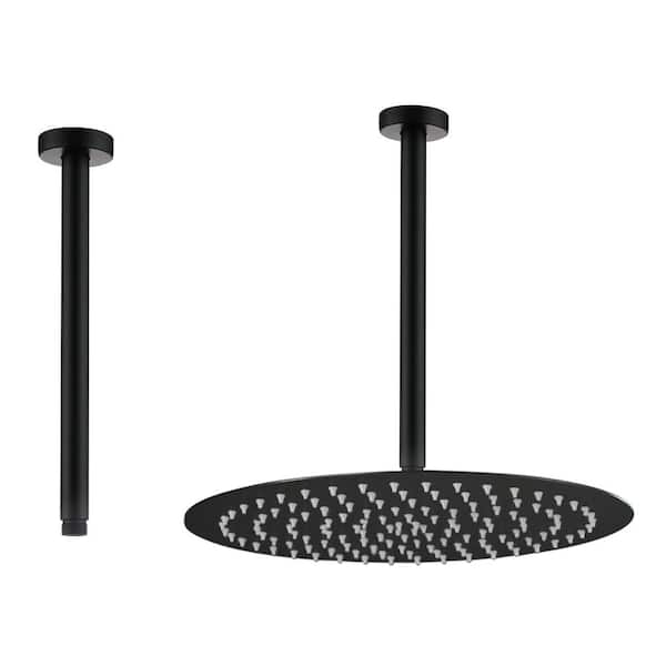 Mondawe 11.8 in. Stainless Steel Celling Mounted Round Shower Arm with Flange in Matte Black