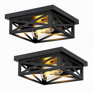 8.66. in. Modern Square Matte Black Semi-Flush Mount Ceiling Light for Foyer Dining Room Kitchen