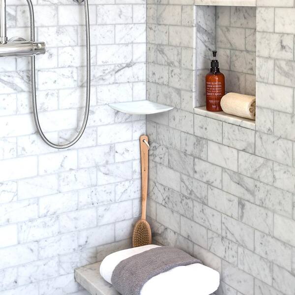 Marble Bathroom Shelf Bath Shower Shelf Wall Mounted Cosmetic Shelves  Storage Rack Square Shampoo Shelf Bathroom