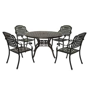 Bronze 5-Piece Cast Aluminum Patio Dining Set with Carved Pattern