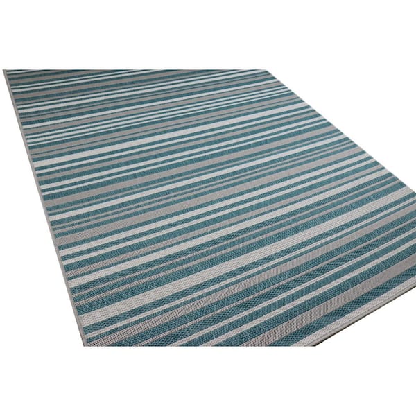 Lanai Aqua 3 ft. x 8 ft. Geometric Transitional Indoor/Outdoor Runner Rug