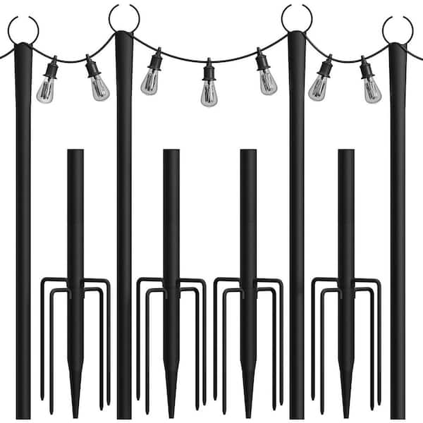 4-Pack 9 ft. Metal String Light Poles with Fork for Patio Deck Backyard Garden Wedding Party